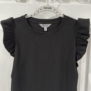 Black work casual top with fringe sleeve